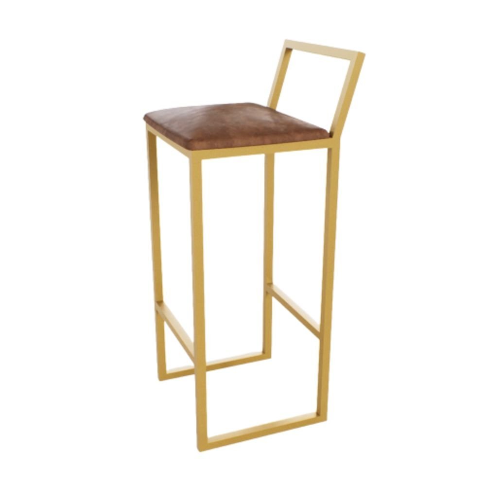 Banqueta Alta Balcão Bistrô Dourada Confort Industrial Premium Estofado ...