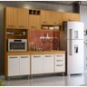 Armário de Cozinha Compacta Malta com Detalhes Ripado - Freijó/ripado/off Acetinado Poliman - 1