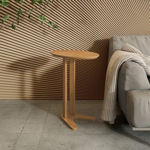 Mesa Auxiliar Lateral Orgânica Oval 100% MDF 60cm Marrom Freijó Amadeirado