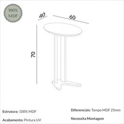 Mesa Auxiliar Lateral Orgânica Oval 100% MDF 60cm - 5
