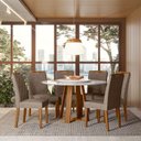 Ver imagem 1 de Conjunto Sala de Jantar Mesa Vitoria 1,35x1,35m com 6 Cadeiras Sarah Ype/off White/lux