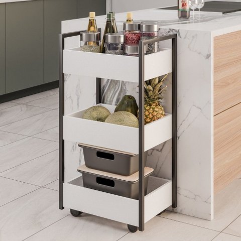 Carrinho Gourmet de Apoio Industrial 3 Prateleiras Liss M24 Branco/preto - Mpozenato