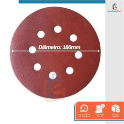 Kit 10 Disco de Lixa Velcro Vermelho Pluma 8 Furos 180mm Grão 220 - Starfer - 2