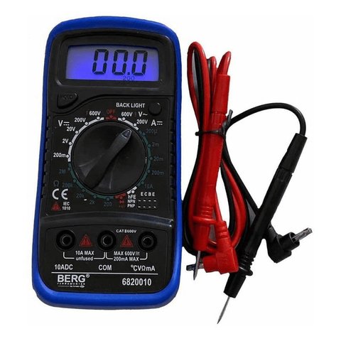 Multímetro Digital Berg 6820010 Azul e Preto Profissional Visor Digital Iluminado com Bip Corneta