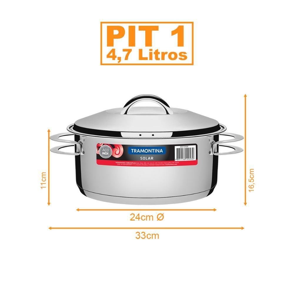 Kit - 3 Panelas Aço Inox Fundo Triplo Solar 4,7l Pit 1 - Tramontina - 3