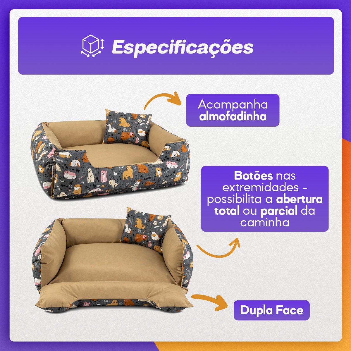 Cama de Cachorro Impermeável Dupla Face Lola 55x40 Aumigos Fendi - 4