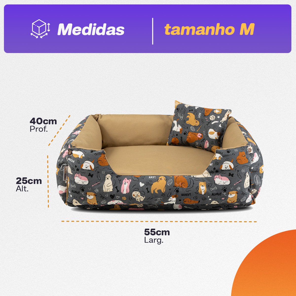 Cama de Cachorro Impermeável Dupla Face Lola 55x40 Aumigos Fendi - 6