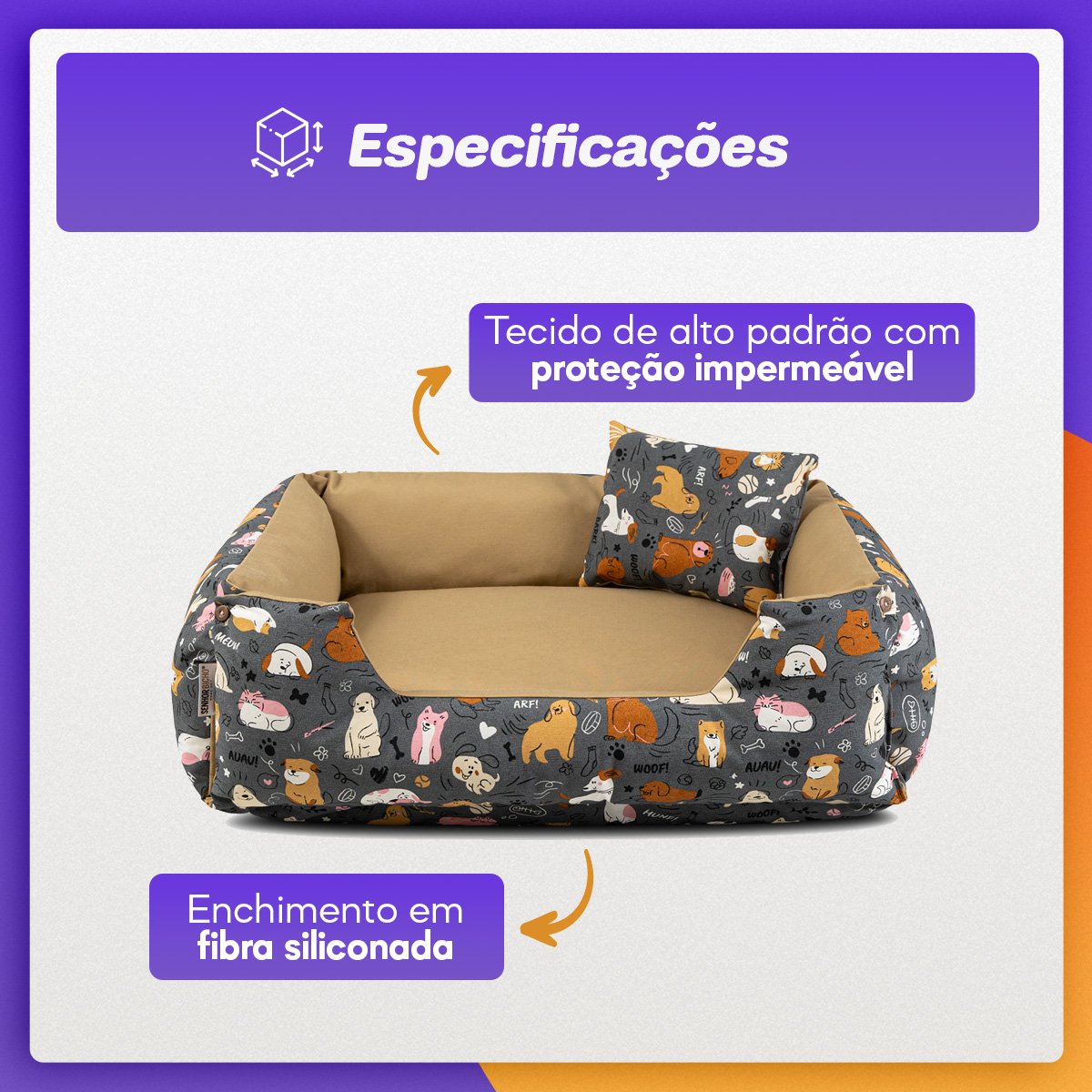 Cama de Cachorro Impermeável Dupla Face Lola 55x40 Aumigos Fendi - 2