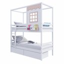Ver imagem 2 de Beliche Infantil Casinha Reta com 02 Gavetas Madeira Maciça Branco/ Rosa Megamobilia