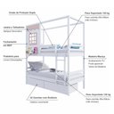 Ver imagem 4 de Beliche Infantil Casinha Reta com 02 Gavetas Madeira Maciça Branco/ Rosa Megamobilia