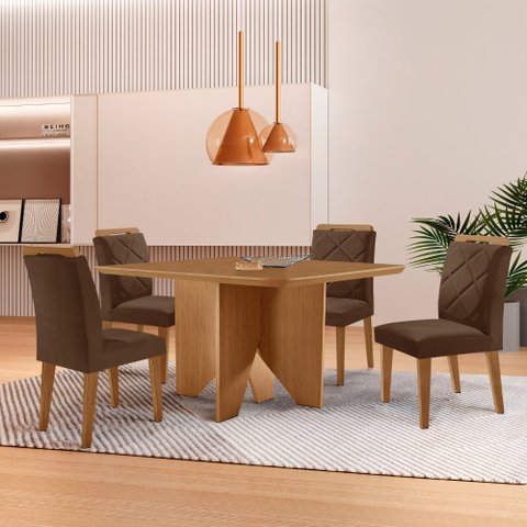 Mesa de Jantar Evora 90cm Mdf Canto Copo e com 4 Cadeiras Melissa