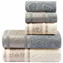 Ver imagem 1 de Jogo de Banho Toalhas Malau Decorado 100% Algodão 5 Peças - Cinza e Palha