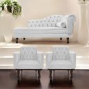 Ver imagem 2 de Kit Diva Recamier Diana 160cm Lado Esquerdo e 02 Poltronas Classic Suede Branco - ADJ Decor