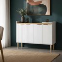 Ver imagem 1 de Aparador Buffet 4 Portas MDF Branco Tampo Amadeirado Moderno