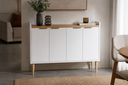 Ver imagem 3 de Aparador Buffet 4 Portas MDF Branco Tampo Amadeirado Moderno