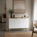 Ver imagem 2 de Aparador Buffet 4 Portas MDF Branco Tampo Amadeirado Moderno