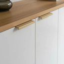 Ver imagem 4 de Aparador Buffet 4 Portas MDF Branco Tampo Amadeirado Moderno