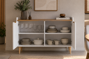 Ver imagem 7 de Aparador Buffet 4 Portas MDF Branco Tampo Amadeirado Moderno
