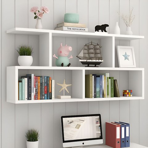Nicho Decorativo Organizador de Livros 90cm Mdf Sala Quarto Branco Branco