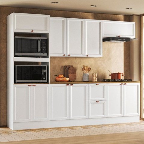 Cozinha Completo Modulado 11 Portas 2 Gavetas 2 Nichos para Forno Unna Yescasa Branco