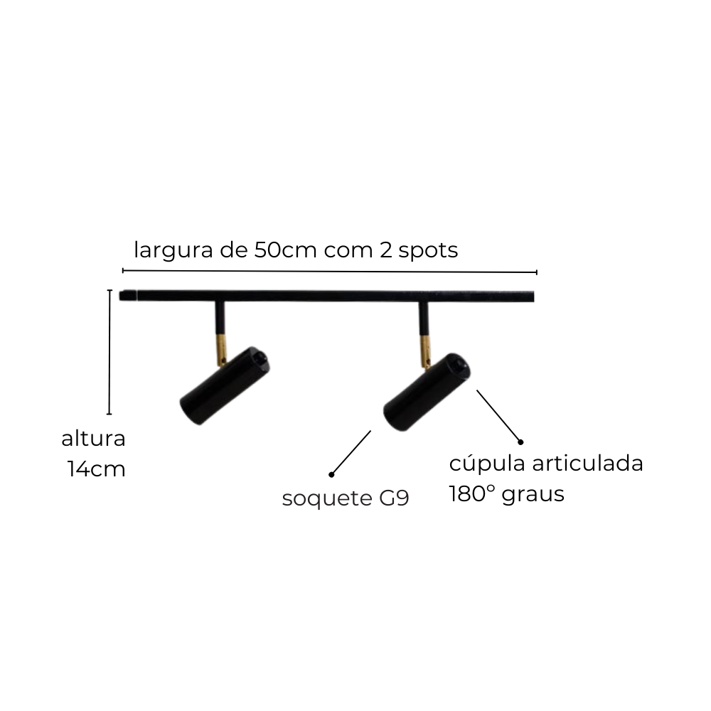 Trilho de Teto com 2 Spots Direcionáveis Amaya 50cm Branco - 2