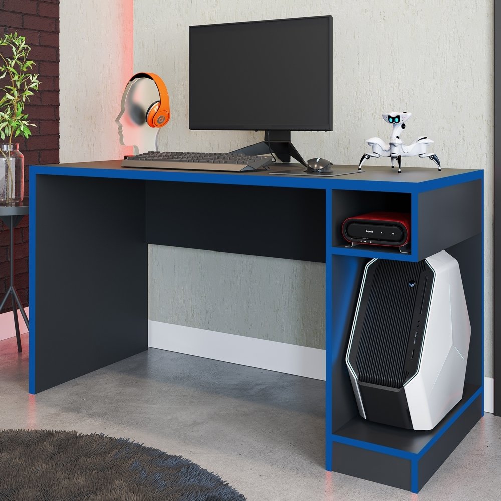 Mesa Gamer Planet Preto Azul | MadeiraMadeira