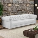 Ver imagem 1 de Sofá Living Sala de Estar Stanford Chesterfield 3 Lugares 260cm Pés de Madeira Couro Branco G58 - Gr