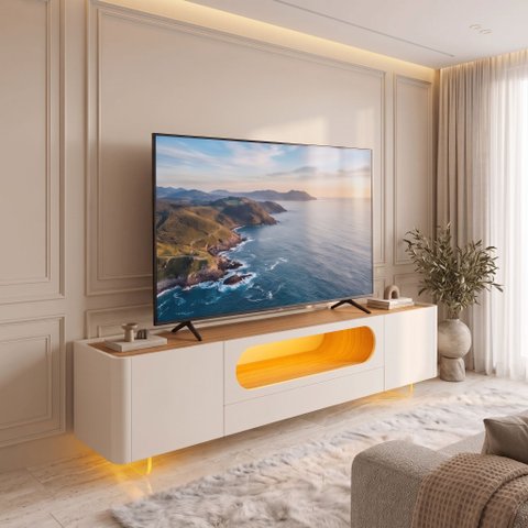 Rack para Tvs de 84 Polegadas com LED 100% MDF 209,5cm Branco Off White/Naturale Nobre