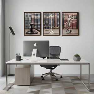 Kit 3 Quadros Justiça Advocacia 40x60 Moldura:tabaco