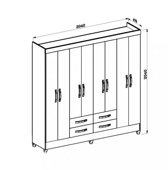 Guarda Roupa Casal 8 Portas 4 Gavetas Freijo / Cinza Florida Moval - 3