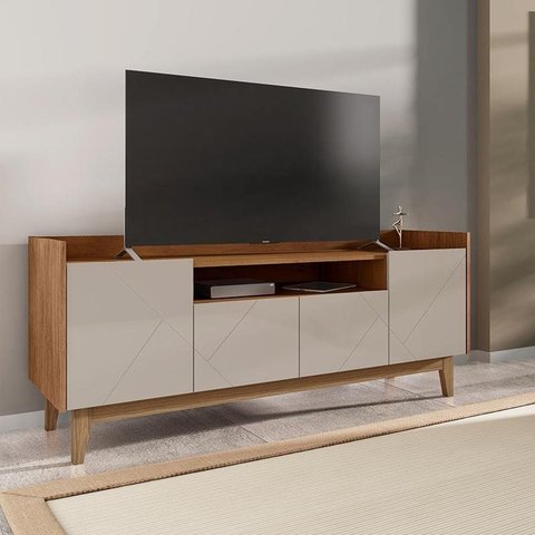 Rack Sala Adria para Tv até 60 Polegadas C/ Pés de Madeira Off White/cedro