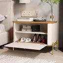 Ver imagem 3 de Mesa de Cabeceira Quarto Tucupí com 1 Porta e Pés de Metal Off White/nature/dourado