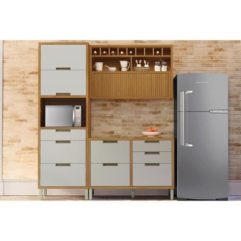 Cozinha Completa Imperatriz 3 Peças (1 Aéreo + 1 Balcão + 1 Paneleiro) C6p43 Freijo-off White -