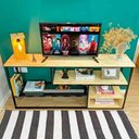 Ver imagem 5 de Rack de TV Style Industrial de Ferro e Madeira 1 Nicho Uno Natural e Preto