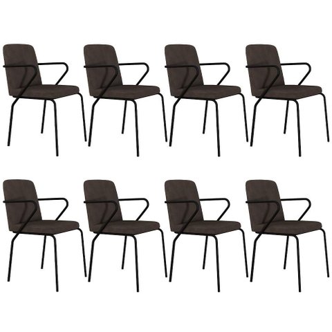 Kit 08 Cadeiras Estofada para Sala de Jantar com Braço Loft Preto C01 Bouclê Marrom - Lyam Decor