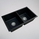 Ver imagem 2 de Cuba de Quartzo Dupla 780x450x200mm Preta com Sifao e Valvula (R)