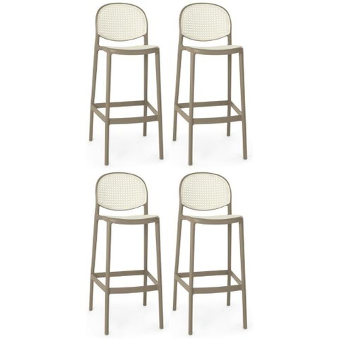 Kit 4 Banqueta Alta com Encosto Roma em Polipropileno - Branco/cinza Escuro
