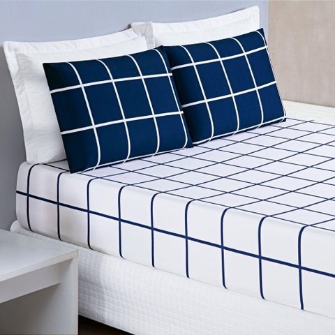 Jogo Cama Lençol Solteiro 200 Fios 2 Peças Azul Marinho