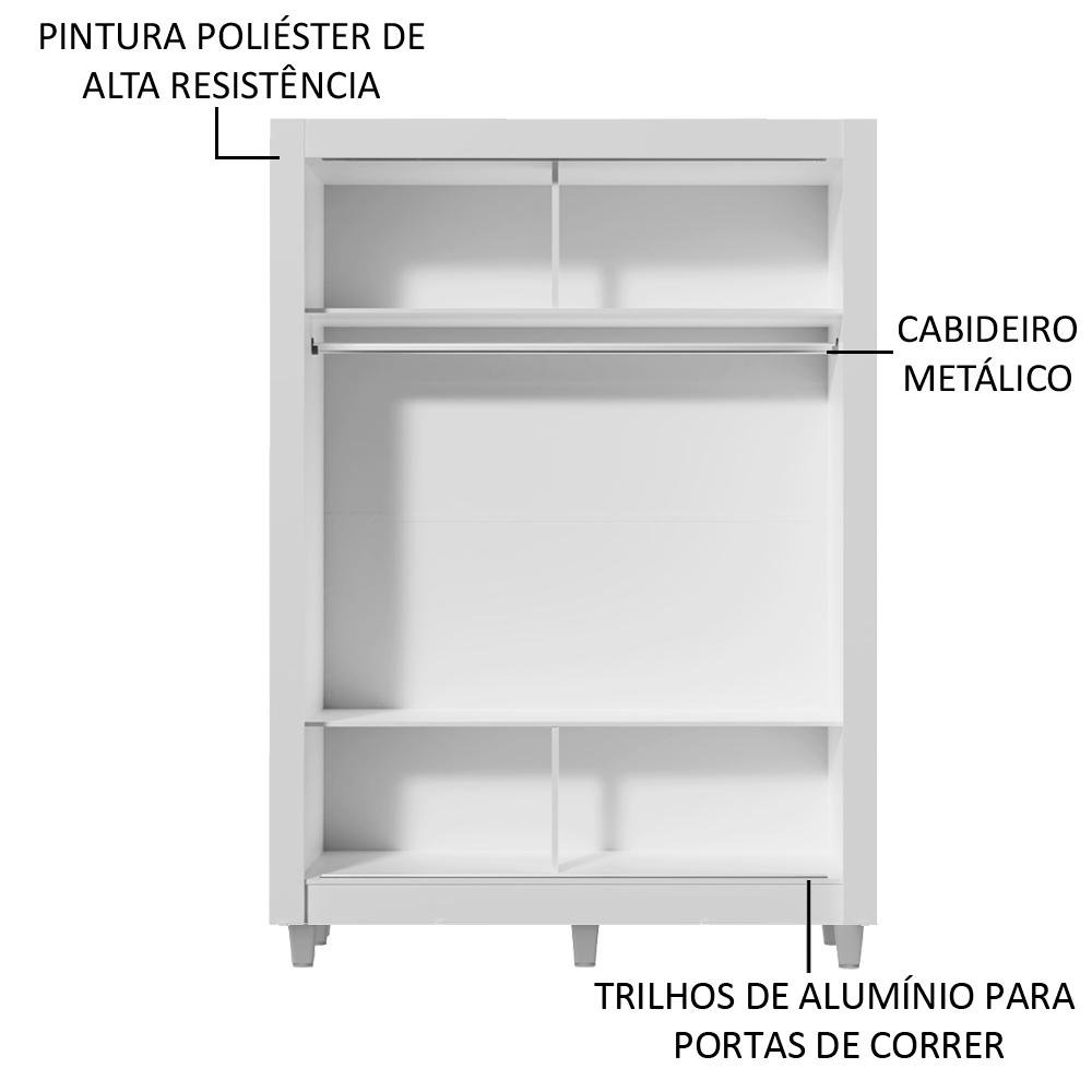 Guarda-roupa Solteiro Madesa Denver 2 Portas de Correr com Pés - Branco/rustic - 6