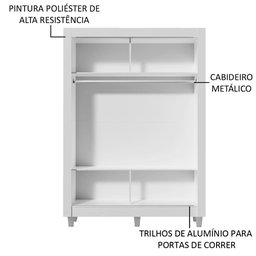 Guarda-roupa Solteiro Madesa Denver 2 Portas de Correr com Pés - Branco/rustic - 6