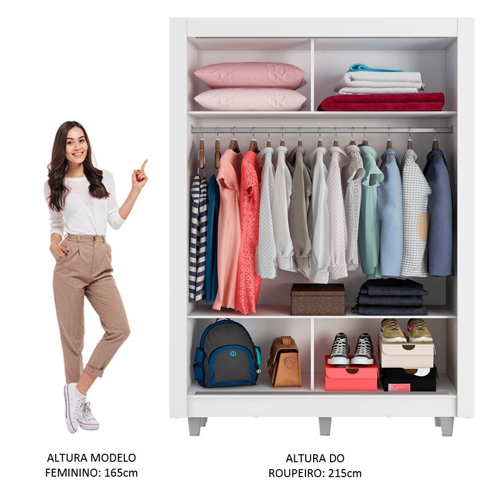 Guarda-roupa Solteiro Madesa Denver 2 Portas de Correr com Pés - Branco/rustic - 5