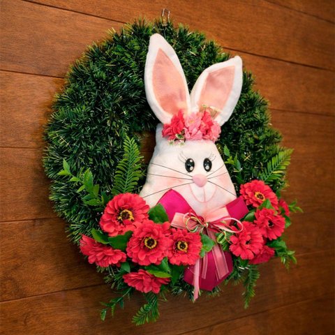 Guirlanda de Páscoa Decoração Cabeça de Coelho Arranjo 40cm