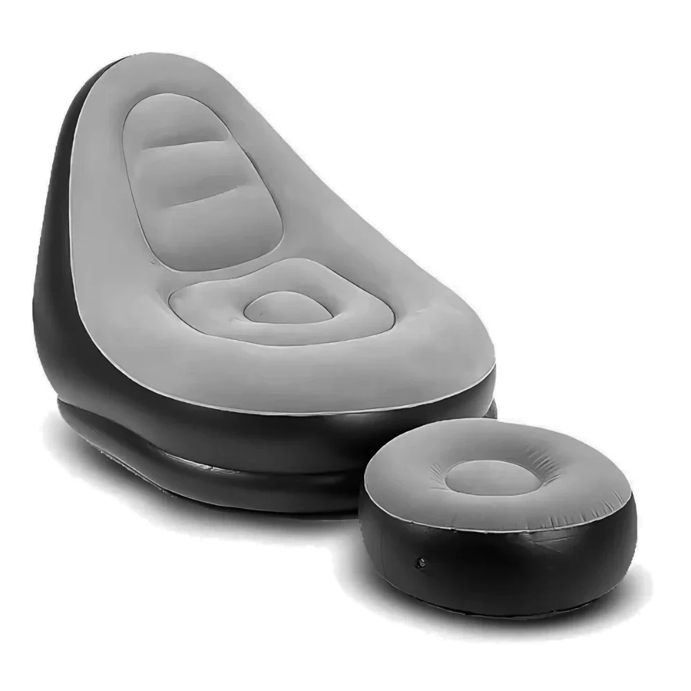 Poltrona Sofá e Puff Inflável Portátil Ultra Lounge Cor Cinza - 1