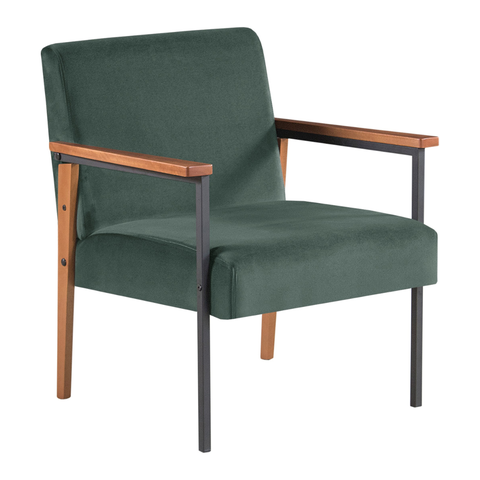 Poltrona Decorativa Trindade Em Aço E Madeira Estilo Industrial - Veludo Verde
