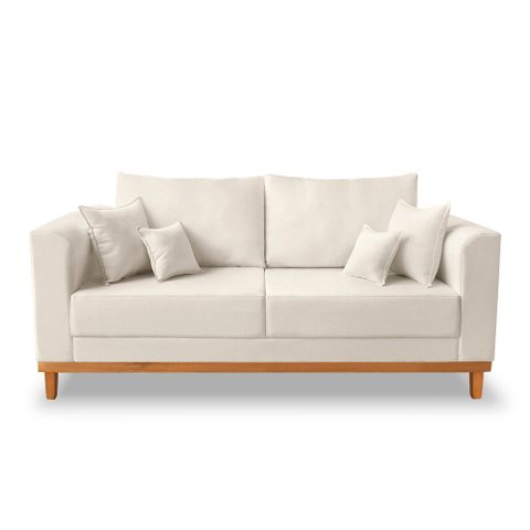 Sofá Viena 3 Lugares Para Recepção Linho Bege - Madeira Prima Deccor