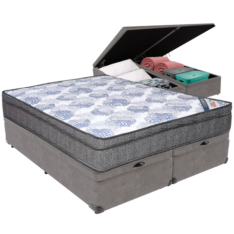 Cama Box Baú e Colchão Iso Superpocket Molas Ensacadas Queen Ortobom: Cinza