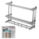 Ver imagem 1 de Suporte Organizador Inox Multiuso Cozinha Banheiro Gancho Prateleira Porta Shampoo Condicionador Por