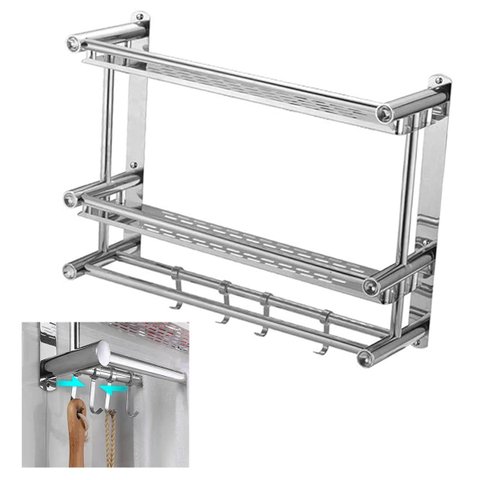 Suporte Organizador Inox Multiuso Cozinha Banheiro Gancho Prateleira Porta Shampoo Condicionador Por