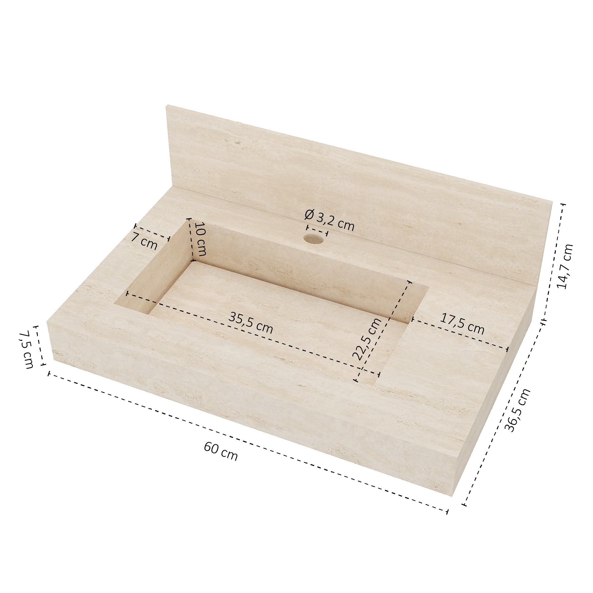 Lavatório em Porcelanato para Banheiro Slim 60cm com Cuba Esculpida  - 2