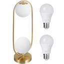 Ver imagem 1 de Luminária Abajur 43x20cm Jabuticaba 2 Globos Kjtd-697-gold Gimpo + 1 Lâmpada 12w Led Bivolt